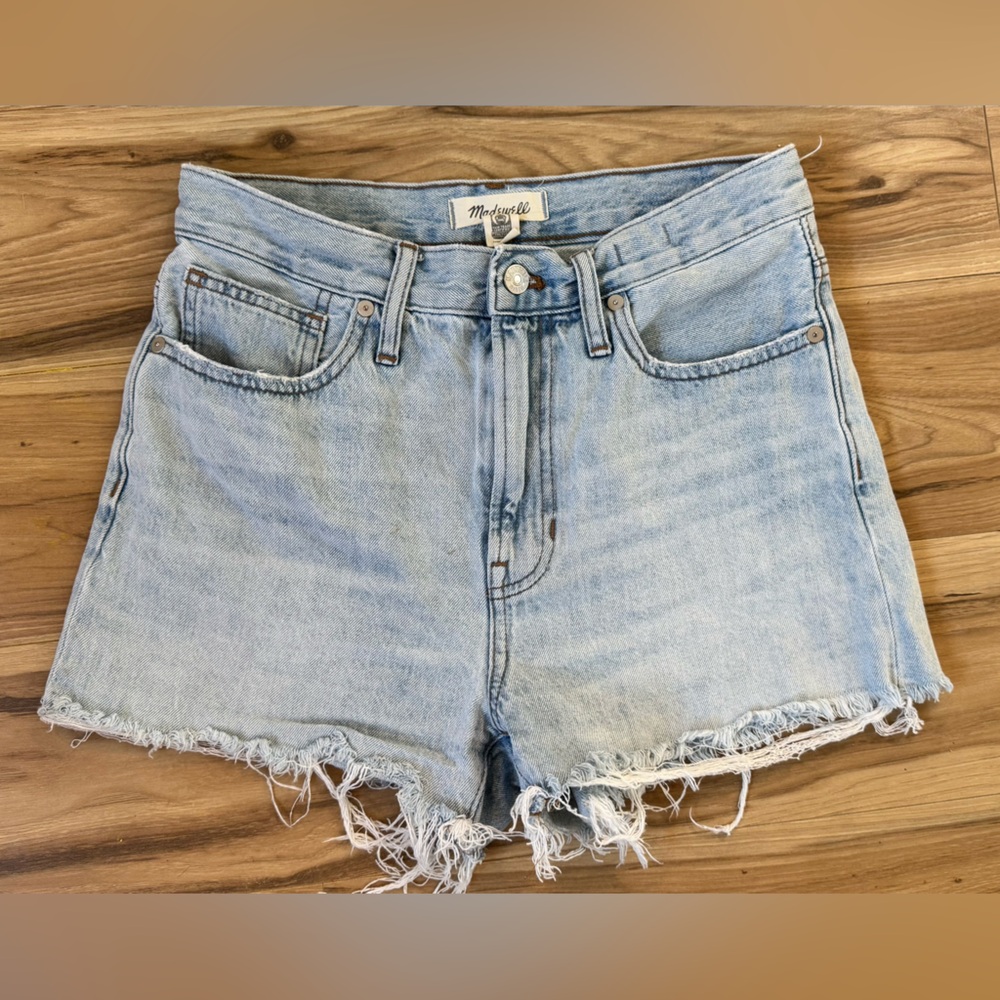 Madewell Perfect Jean Short Light Blue Frayed Denim Shorts
